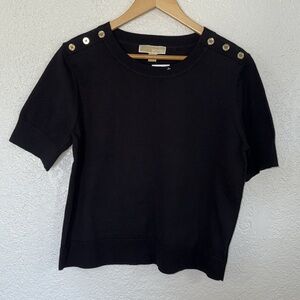 NWT! MICHAEL KORS Black Blouse with Gold Accents